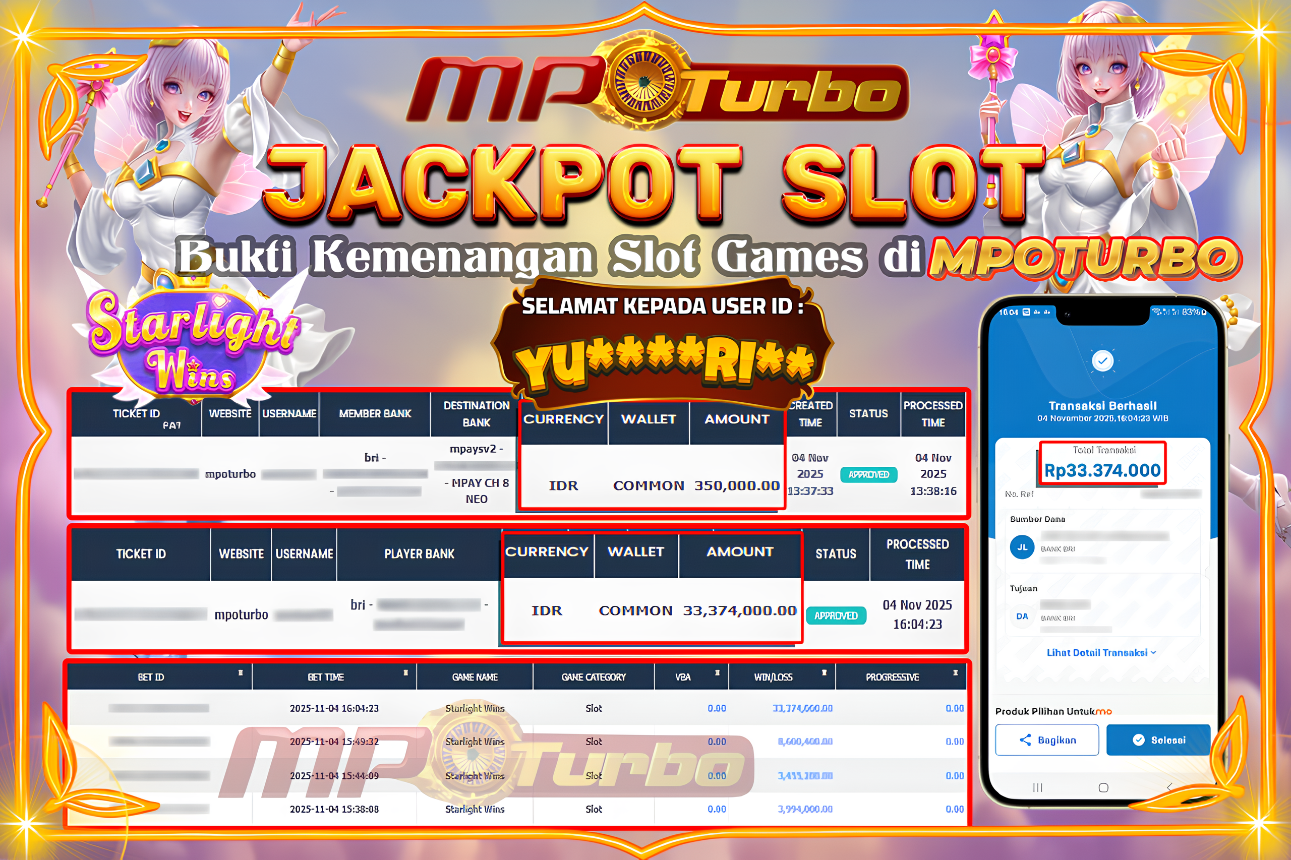 MPOTURBO JACKPOT STARLIGHT WINS - FAT PANDA Rp 33,374,000.00,- LUNAS